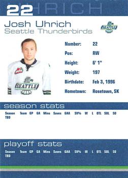 2015-16 Booster Club Seattle Thunderbirds (WHL) #16 Josh Uhrich Back