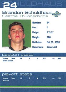 2015-16 Booster Club Seattle Thunderbirds (WHL) #17 Brandon Schuldhaus Back