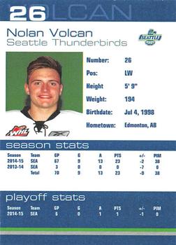 2015-16 Booster Club Seattle Thunderbirds (WHL) #19 Nolan Volcan Back
