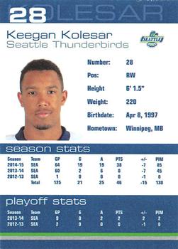 2015-16 Booster Club Seattle Thunderbirds (WHL) #20 Keegan Kolesar Back