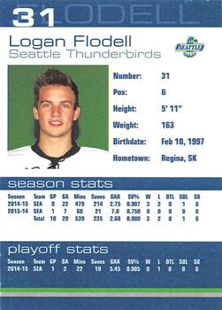 2015-16 Booster Club Seattle Thunderbirds (WHL) #22 Logan Flodell Back