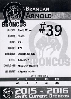 2015-16 Swift Current Broncos (WHL) #NNO Brandan Arnold Back