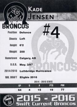 2015-16 Swift Current Broncos (WHL) #NNO Kade Jensen Back