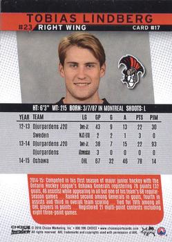 2015-16 Choice Binghamton Senators (AHL) #17 Tobias Lindberg Back