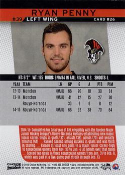 2015-16 Choice Binghamton Senators (AHL) #26 Ryan Penny Back