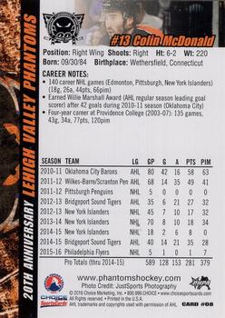 2015-16 Choice Lehigh Valley Phantoms (AHL) #8 Colin McDonald Back
