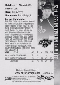 2015-16 Choice Ontario Reign (AHL) #18 Michael Mersch Back
