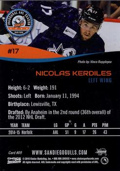 2015-16 Choice San Diego Gulls (AHL) #9 Nicolas Kerdiles Back
