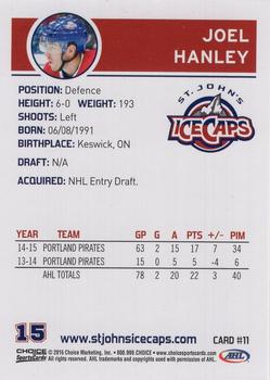 2015-16 Choice St. Johns IceCaps (AHL) #11 Joel Hanley Back
