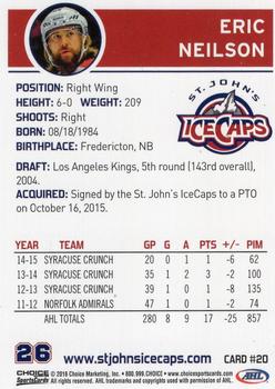 2015-16 Choice St. Johns IceCaps (AHL) #20 Eric Neilson Back