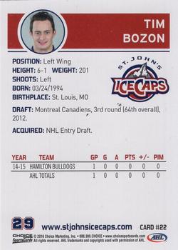 2015-16 Choice St. Johns IceCaps (AHL) #22 Tim Bozon Back