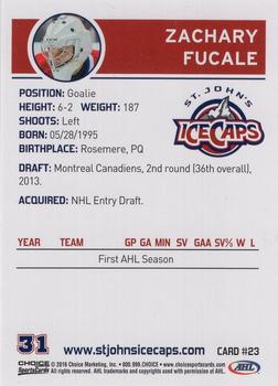 2015-16 Choice St. Johns IceCaps (AHL) #23 Zachary Fucale Back