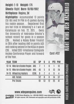 2015-16 Choice Wilkes-Barre/Scranton Penguins (AHL) #2 Josh Archibald Back
