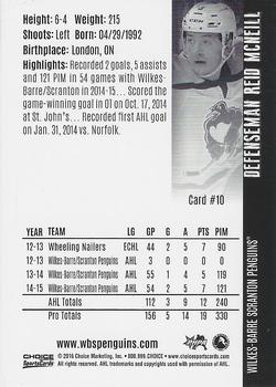2015-16 Choice Wilkes-Barre/Scranton Penguins (AHL) #10 Reid McNeill Back