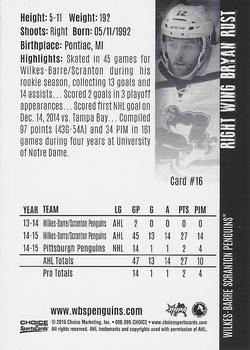 2015-16 Choice Wilkes-Barre/Scranton Penguins (AHL) #16 Bryan Rust Back