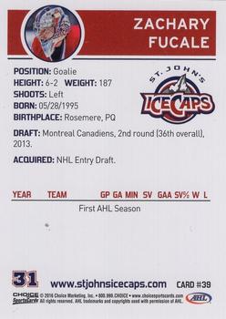2015-16 Choice St. Johns IceCaps (AHL) Update #39 Zachary Fucale Back