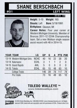 2015-16 Choice Toledo Walleye (ECHL) #1 Shane Berschbach Back