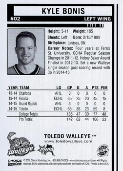 2015-16 Choice Toledo Walleye (ECHL) #2 Kyle Bonis Back