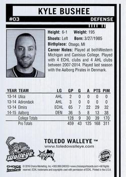 2015-16 Choice Toledo Walleye (ECHL) #3 Kyle Bushee Back