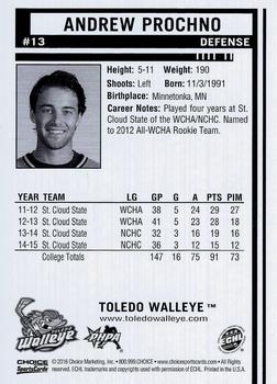 2015-16 Choice Toledo Walleye (ECHL) #13 Andrew Prochno Back