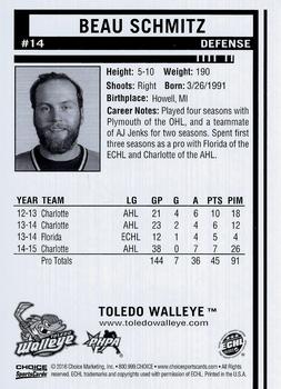 2015-16 Choice Toledo Walleye (ECHL) #14 Beau Schmitz Back