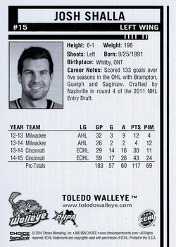 2015-16 Choice Toledo Walleye (ECHL) #15 Josh Shalla Back