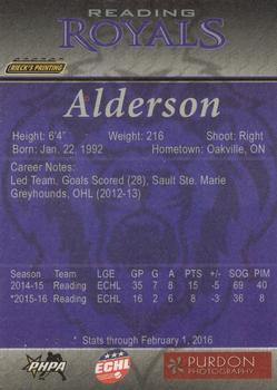 2015-16 Rieck's Printing Reading Royals (ECHL) #NNO Brandon Alderson Back