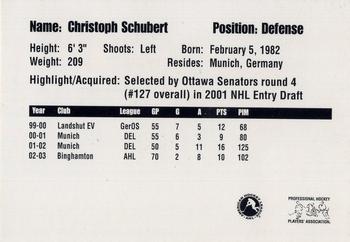 2003-04 Binghamton Senators (AHL) #NNO Christoph Schubert Back