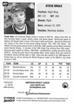 2003-04 Choice Hershey Bears (AHL) #NNO Steve Brule Back