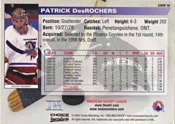 2003-04 Choice Lowell Lock Monsters (AHL) #18 Patrick DesRochers Back