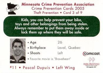 2005-06 Minnesota Wild Police #3 Pascal Dupuis Back