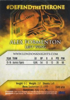 2016-17 Choice London Knights (OHL) Signature Series #4 Alex Formenton Back
