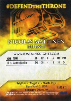 2016-17 Choice London Knights (OHL) Signature Series #13 Nicolas Mattinen Back