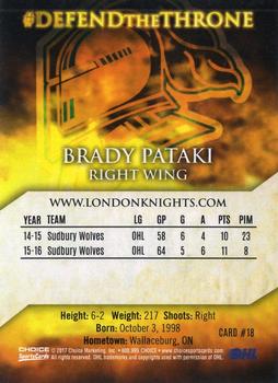 2016-17 Choice London Knights (OHL) Signature Series #18 Brady Pataki Back