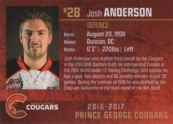 2016-17 Prince George Cougars (WHL) #24 Josh Anderson Back