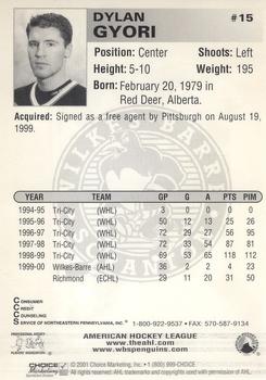 2000-01 Choice Wilkes Barre/Scranton Penguins (AHL) #9 Dylan Gyori Back