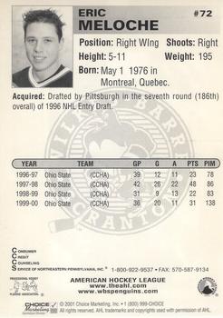 2000-01 Choice Wilkes Barre/Scranton Penguins (AHL) #17 Eric Meloche Back