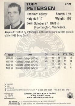 2000-01 Choice Wilkes Barre/Scranton Penguins (AHL) #19 Toby Petersen Back