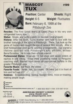 2000-01 Choice Wilkes Barre/Scranton Penguins (AHL) #28 Tux Back