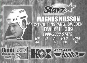 2000-01 Louisiana IceGators (ECHL) #NNO Magnus Nilsson Back