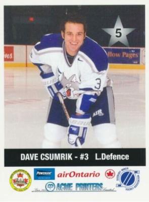 2000-01 Sudbury Wolves (OHL) Police #5 Dave Csumrik Front