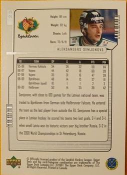 2000-01 Upper Deck Swedish Elite #25 Aleksanders Semjonovs Back