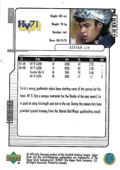 2000-01 Upper Deck Swedish Elite #92 Stefan Liv Back