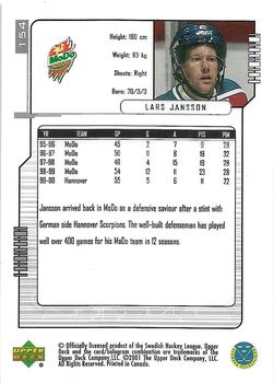 2000-01 Upper Deck Swedish Elite #154 Lars Jansson Back