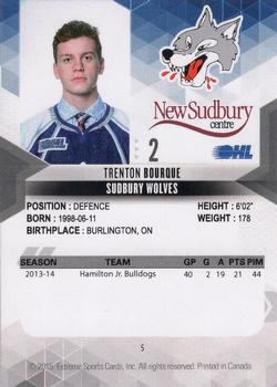 2014-15 Extreme Sudbury Wolves OHL #5 Trenton Bourque Back