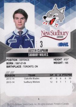 2014-15 Extreme Sudbury Wolves OHL #6 Austin Clapham Back