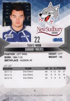 2014-15 Extreme Sudbury Wolves OHL #16 Travis Wood Back