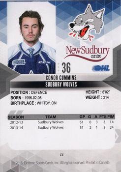 2014-15 Extreme Sudbury Wolves OHL #23 Connor Cummins Back