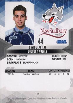 2014-15 Extreme Sudbury Wolves OHL #24 David Zeppieri Back