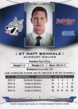 2015-16 Extreme Sudbury Wolves (OHL) #9 Matt Schmalz Back